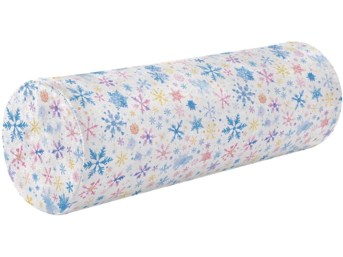 Almofada Cilíndrica Redonda Frodotgv Ideal para as Costas, Cabeça e Pernas, Estampa Natalina de Flocos Neve