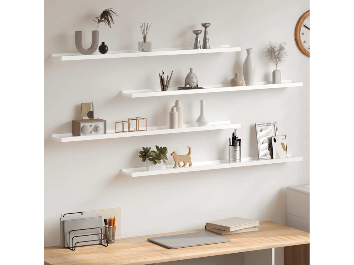 Vidaxl Prateleiras De Parede 4 Pcs 100x9x3 Cm Branco Brilhante