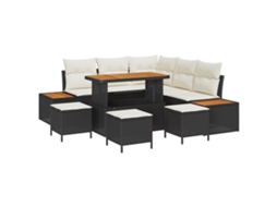 Conjunto 9 Conjunto De Sofá De Jardim Vidaxl Preto Vime Pe (110 X 55 X 71 Cm)