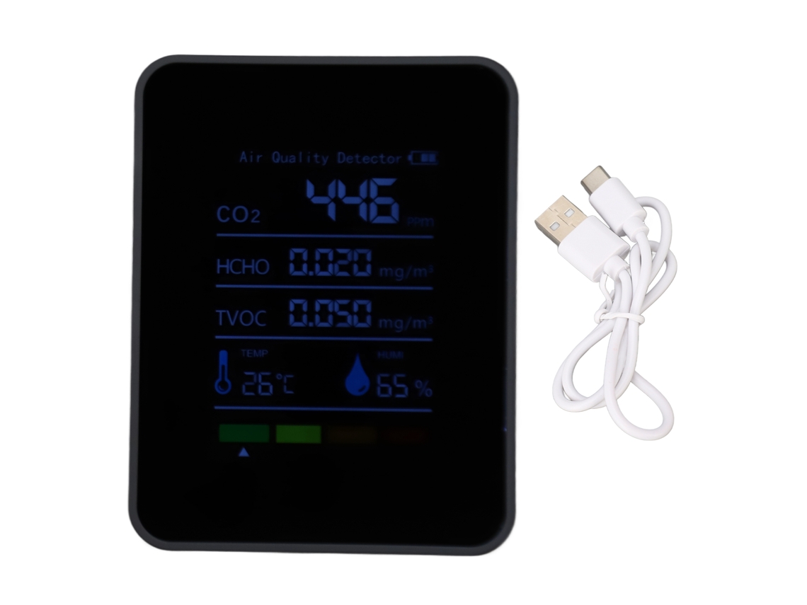 Detector de CO2 portátil, bateria operada, com HCHO, TVOC, temperatura, umidade, monitor de qualidade do ar 5 em 1 | S/MARCA
