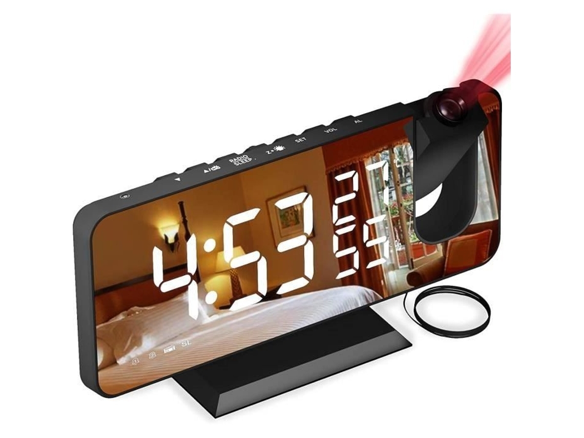 Despertador Com Projeção, Rádio, Relógio Digital, Rádio Com Alarme Duplo Via Usb, Ecrã Led Espelhado De 7 Polegadas E Função De Snooze.