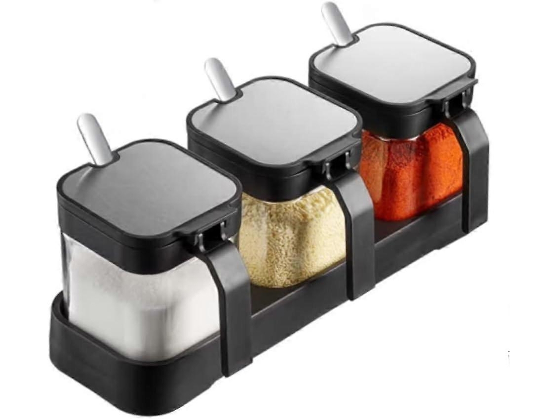 Pote Para Temperos Conjunto 3 Peças Vidro 250ml Transparente Tampa Colher Cozinha