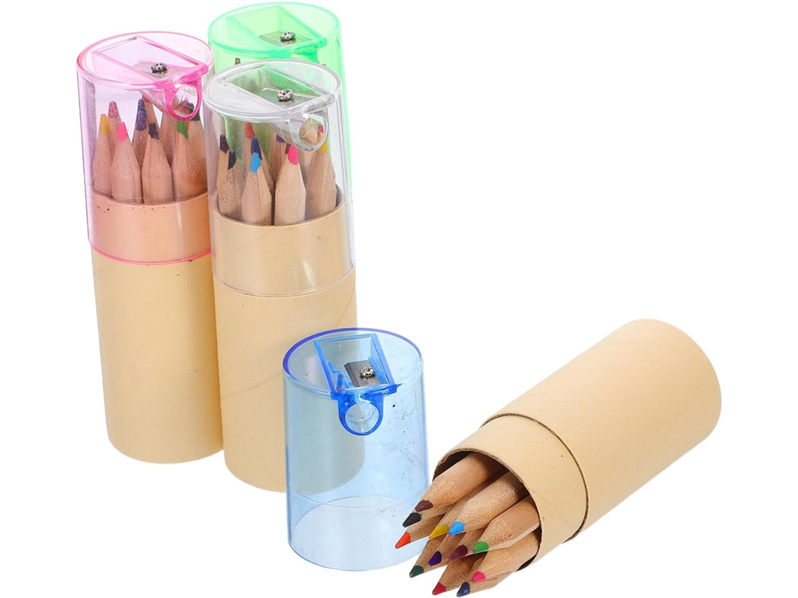 Conjunto de 4 Mini Tubos Portáteis de Lápis de Cor com Apontador Manual Embutido, 4 M, para Material Escolar CHABERLU