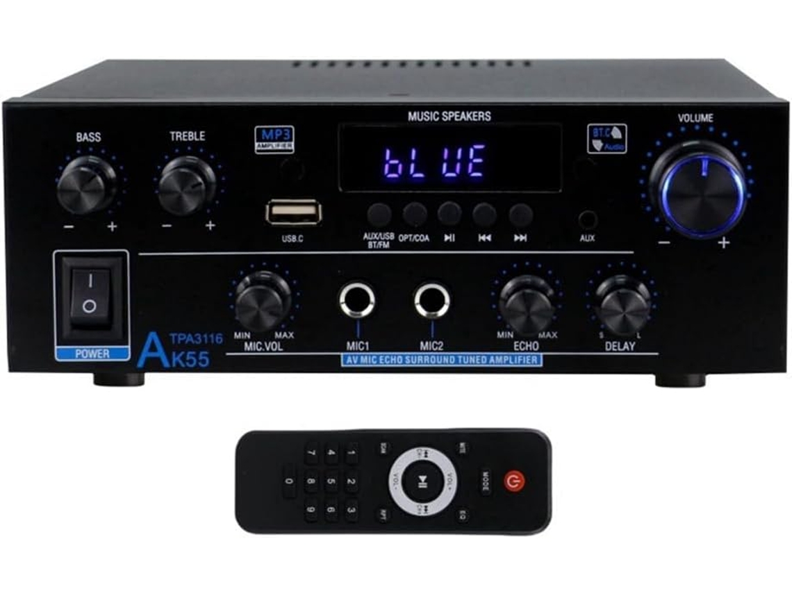 Amplificador de Potência Doméstico Ak55, 900 W Máx., 2.0 Canais, Áudio Bluetooth. SFUSHOS