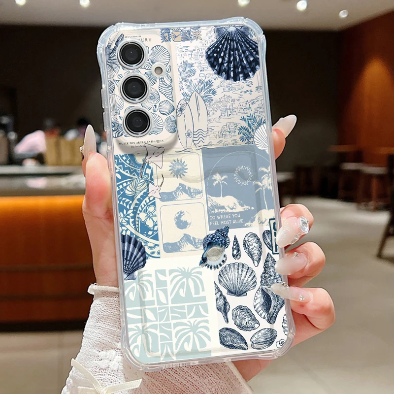 Capa Transparente Para Celular Galaxy S22 5g Com Estampa De Conchas Do Oceano, Capa Macia.