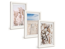 Conjunto De Quadros Com Moldura Praia, Conchas, Grama À Beira-mar Moldura Branca Fotos Para O Escritório Espelharte (3 Peças 20x30 Cm)