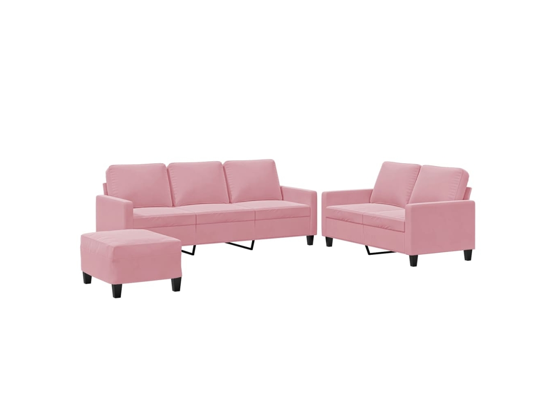 3 Pcs Conjunto de Sofás com Almofadões Veludo Rosa MAISON EXCLUSIVE