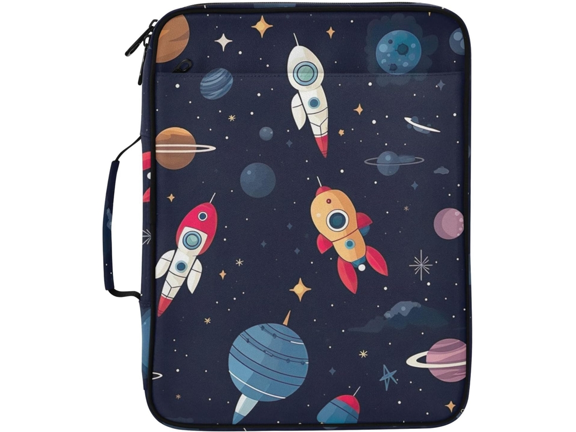 Pasta Organizadora Expansível Azul Com Estampa De Planetas Espaciais Em Desenho Animado, Fichário De 3-argolas E Pasta
