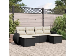 Jogo de Sofá Jardim 6 Peças C/ Almofadões Vime Pe Preto Dkd Home Decor