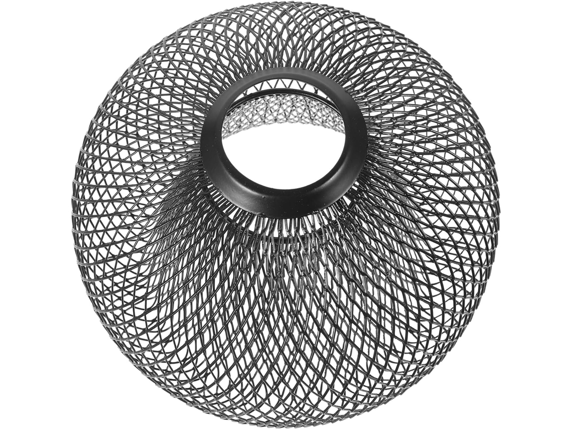 Abajur Geométrico De Malha Metálica Preta Fosca, 165 X 115 Mm, Dupla Camada.