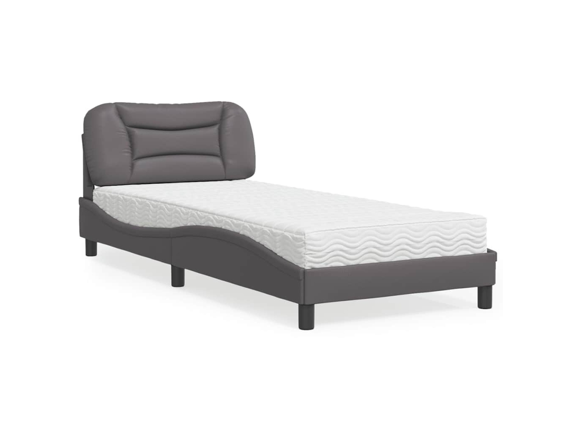 Vidaxl Cama com Colchão Hvar 90x200 Cm Couro Artificial Cinzento