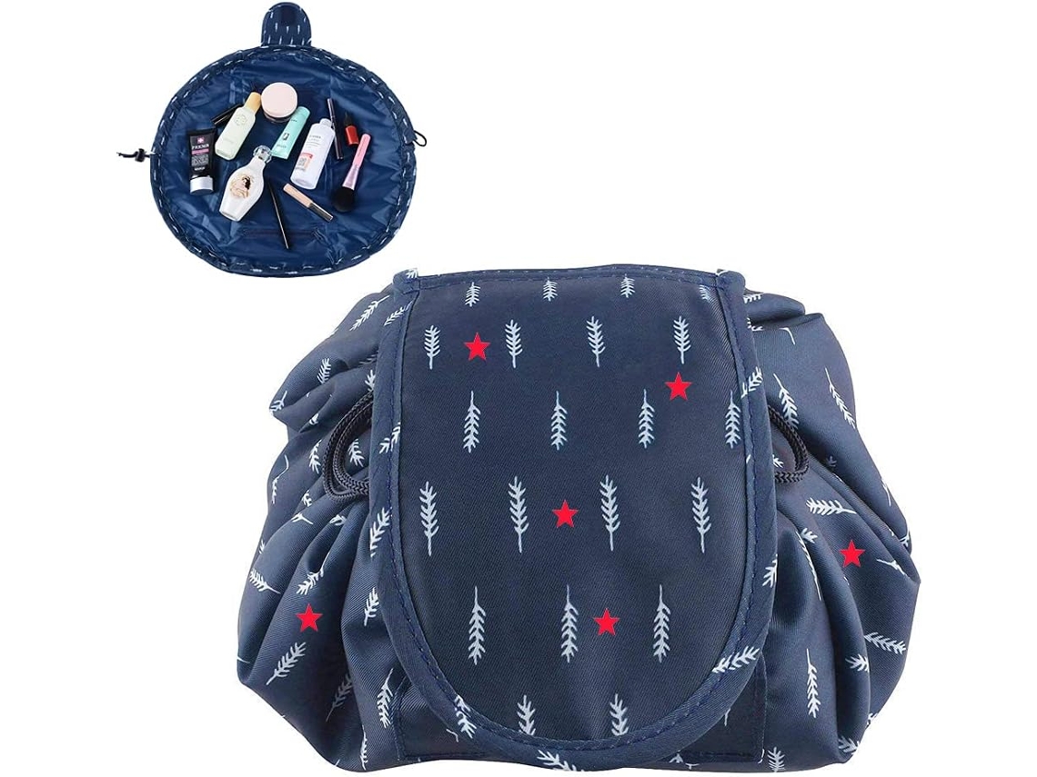 Nécessaire portátil para maquiagem com cordão, à prova d'água, grande capacidade, azul.