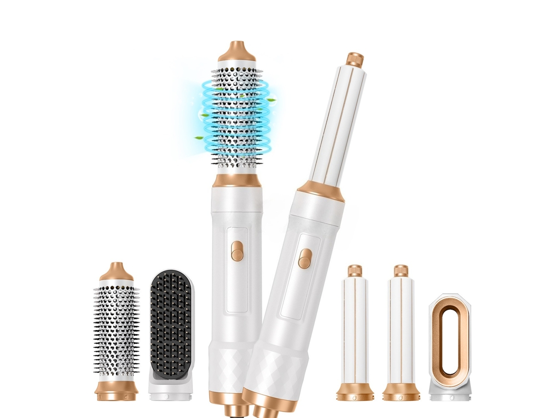 Kit Secador Escova 5 em 1 com Íons,3 Temperaturas, Alisa, Enrola e Seca, Portátil1000w Platina HEXINYIGJLY
