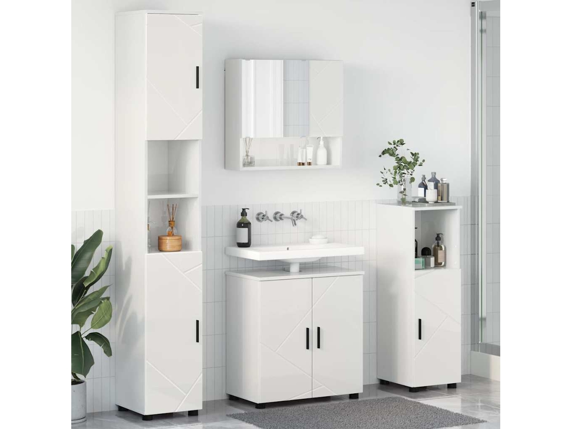 Vidaxl Conjunto De Móveis Para Banheiro 4 Unid. Branco Brilhante