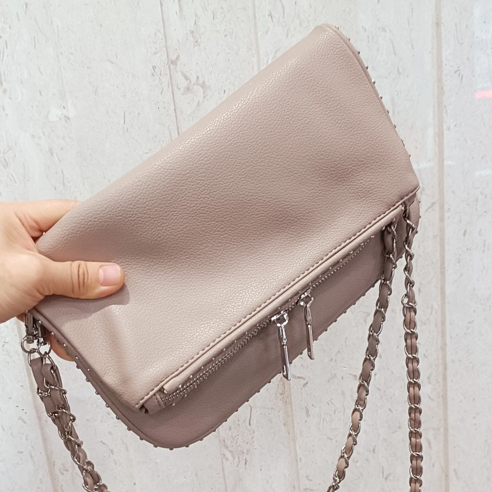 (cáqui) Bolsa De Ombro Dobrável Em Couro Pu, Feminina, Com Alça De Corrente.