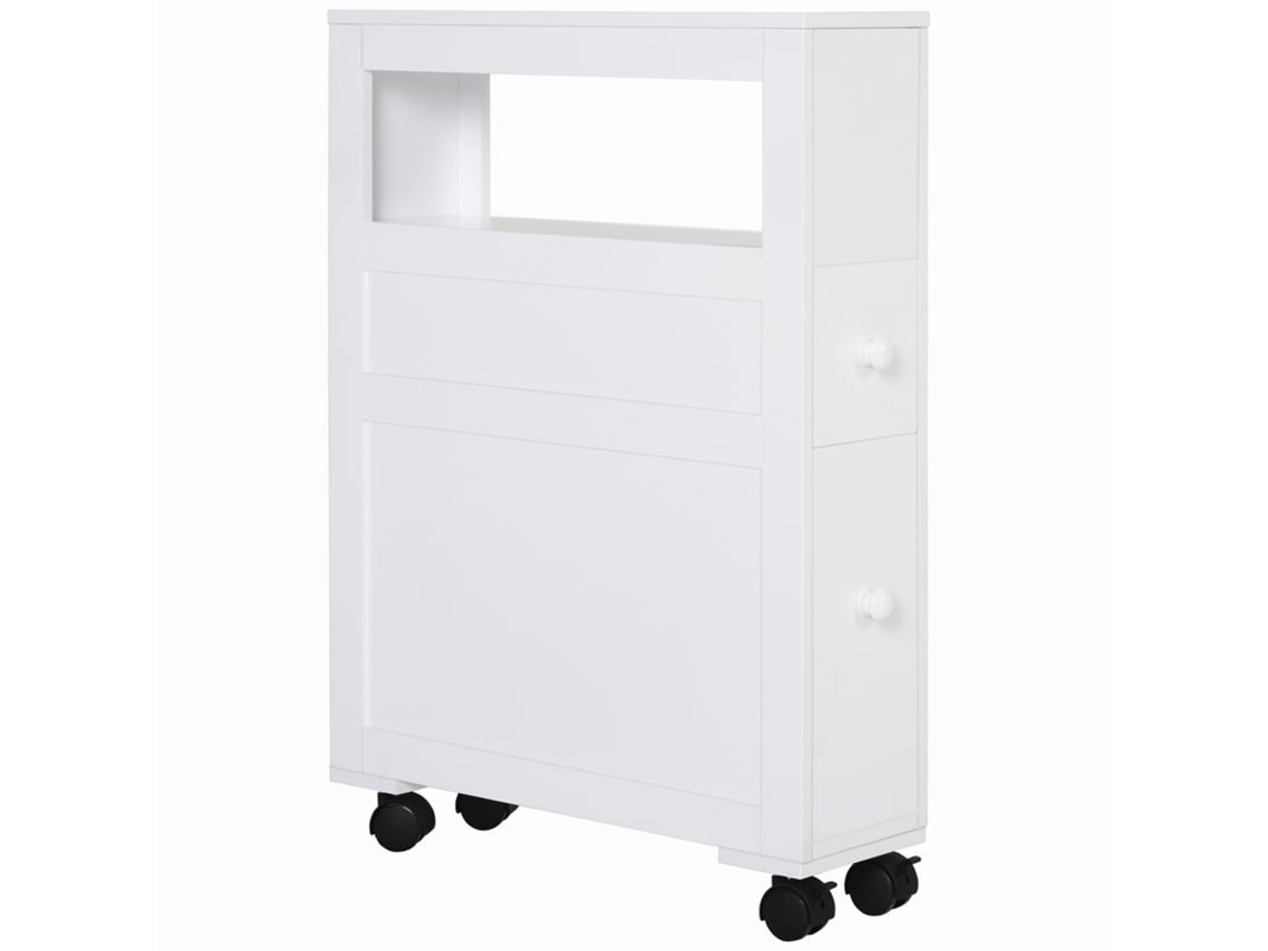 Armário de Banheiro Compacto com 2 Gavetas e 4 Rodízios, 16x52x71,5 Cm, Branco ORBITRA COMMERCE