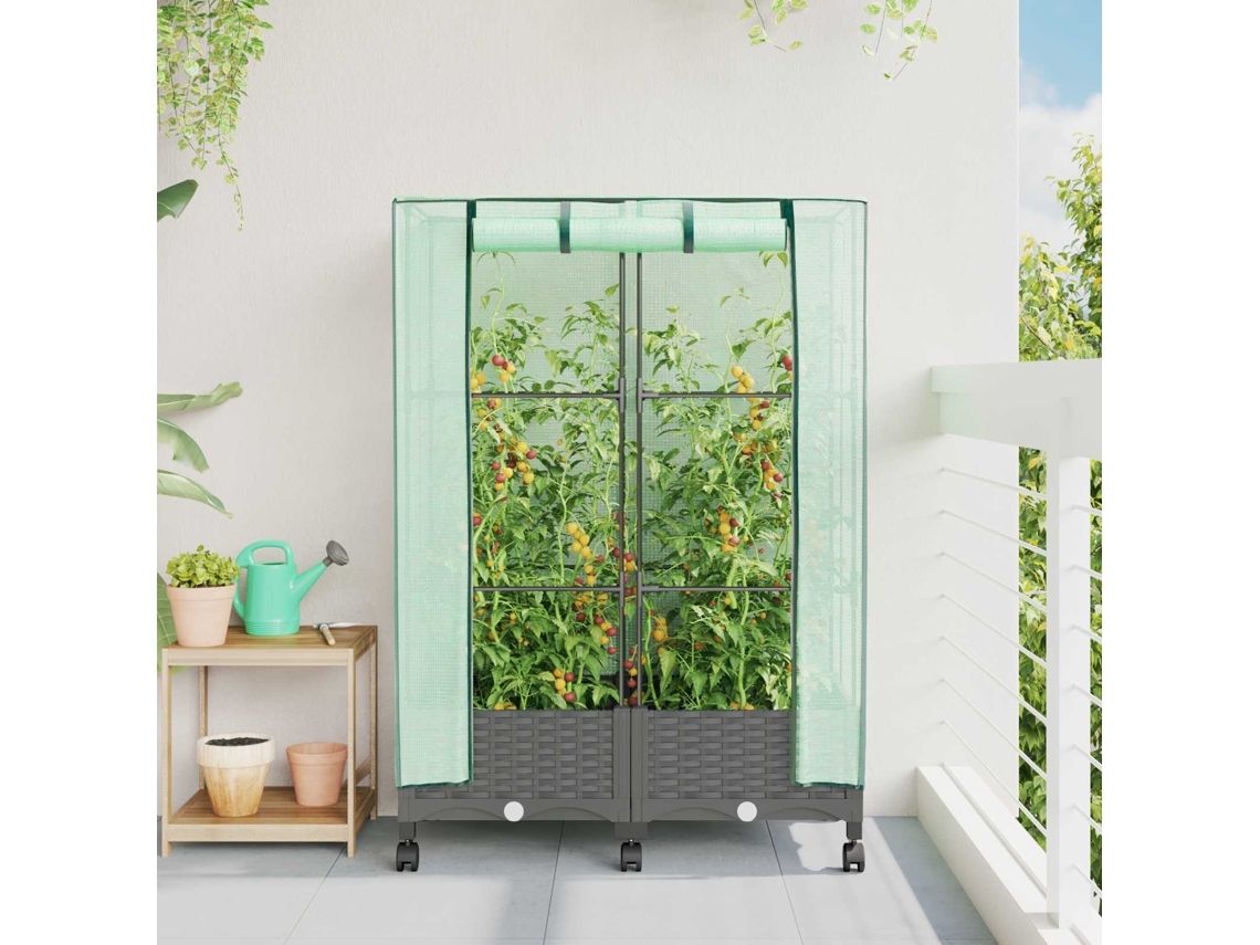 Vidaxl Jardineira Com Cobertura De Estufa E Rodas 2 Unid. Pp