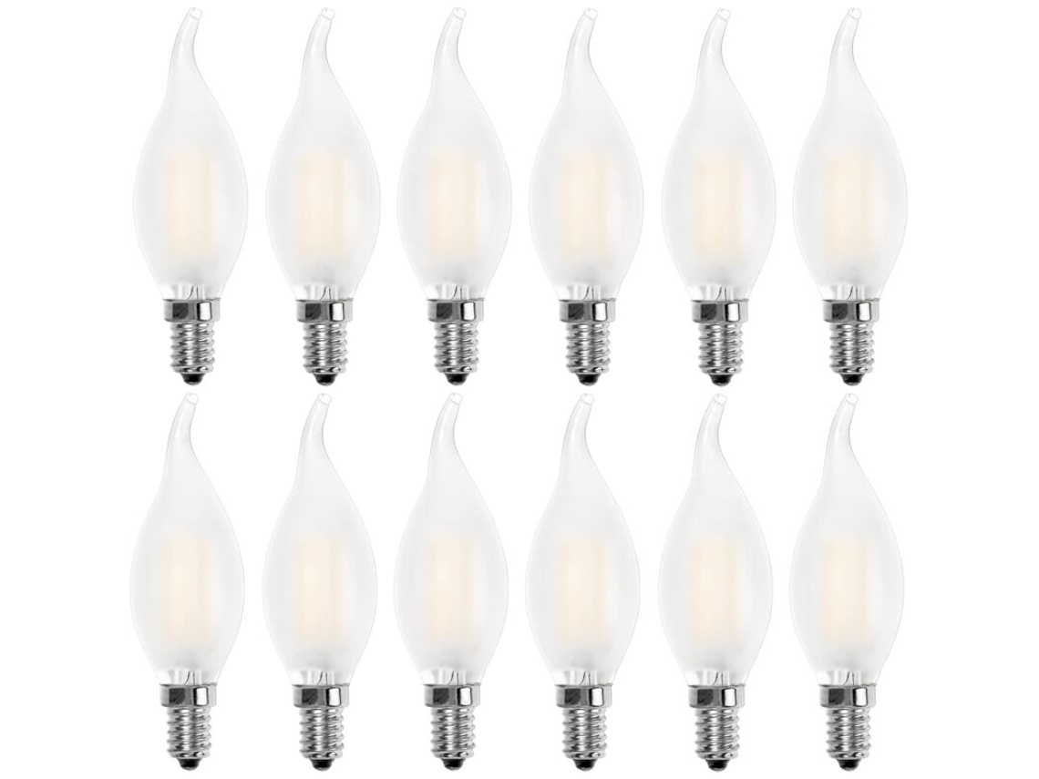 Lâmpada Incandescente Led E14, Em Formato De Luz, Branca Quente 2700k, 4w, Equivalente A 40w, 400lm, Pacote Com 12 Classe Energética A Brilvibera