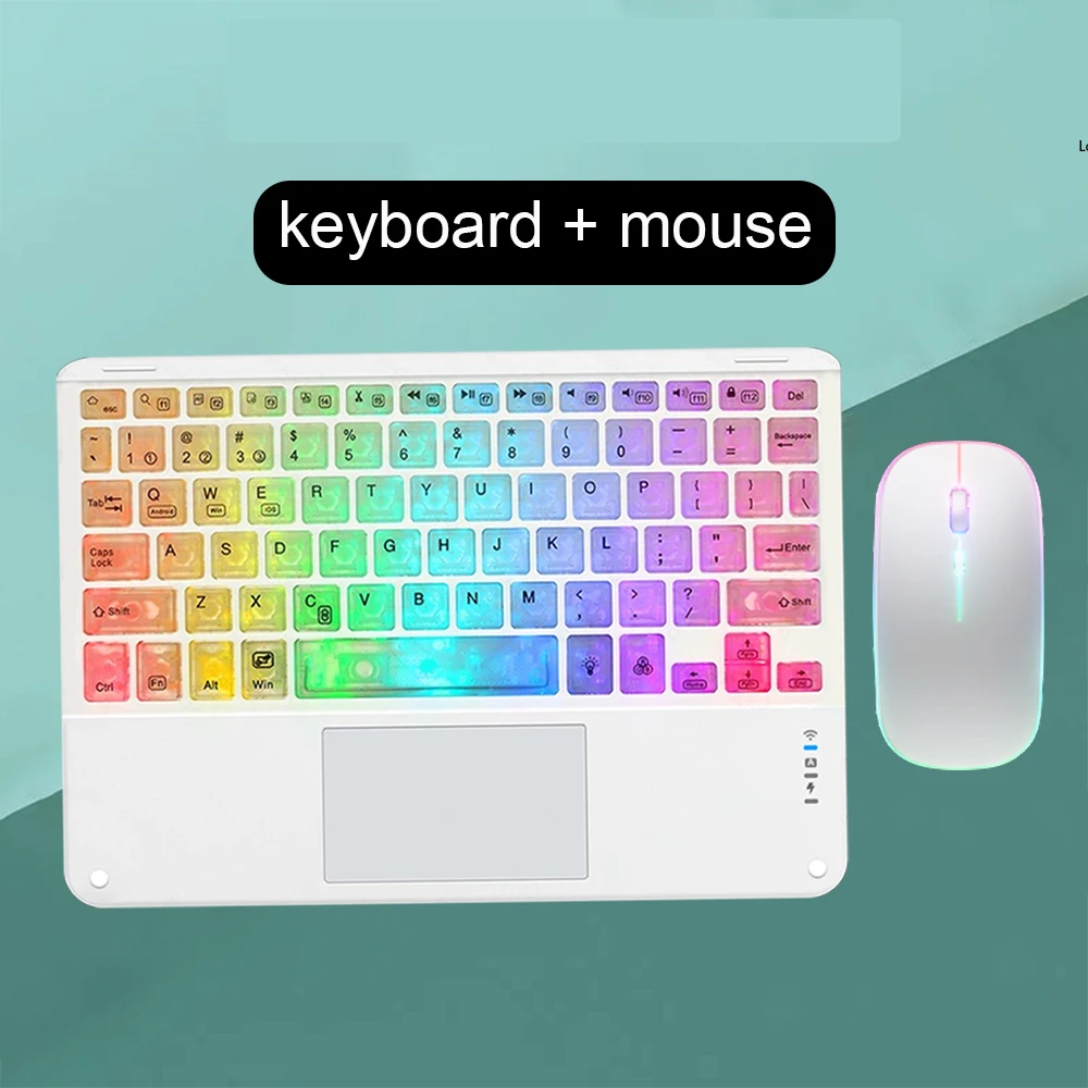 Teclado Bluetooth Retroiluminado Rgb Branco com Touchpad para Ios, Android e Windows MDUG (francês e Inglês)