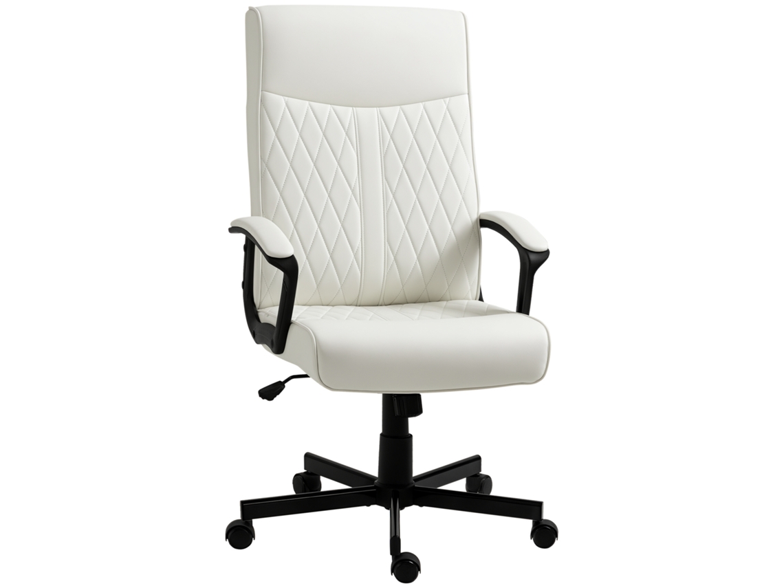 Cadeira De Escritório Giratória 360° Com Encosto Alto Altura Ajustável E Função De Inclinação 65x65x102-112,5cm Branco Creme