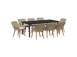 Conjunto 9 Móveis De Jardim Vidaxl Bege Vime Pe (200 X 100 X 74 Cm)