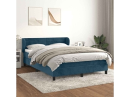 Vidaxl Cama Com Molas/colchão 140x190 Cm Veludo Azul-escuro