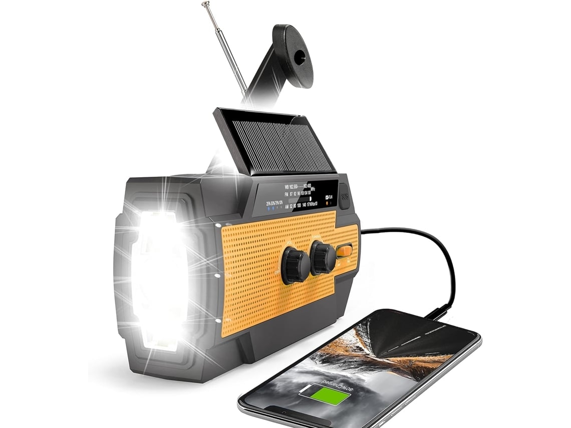 Rádio gerador solar dínamo com tela LCD e alarme SOS STELASPLEN