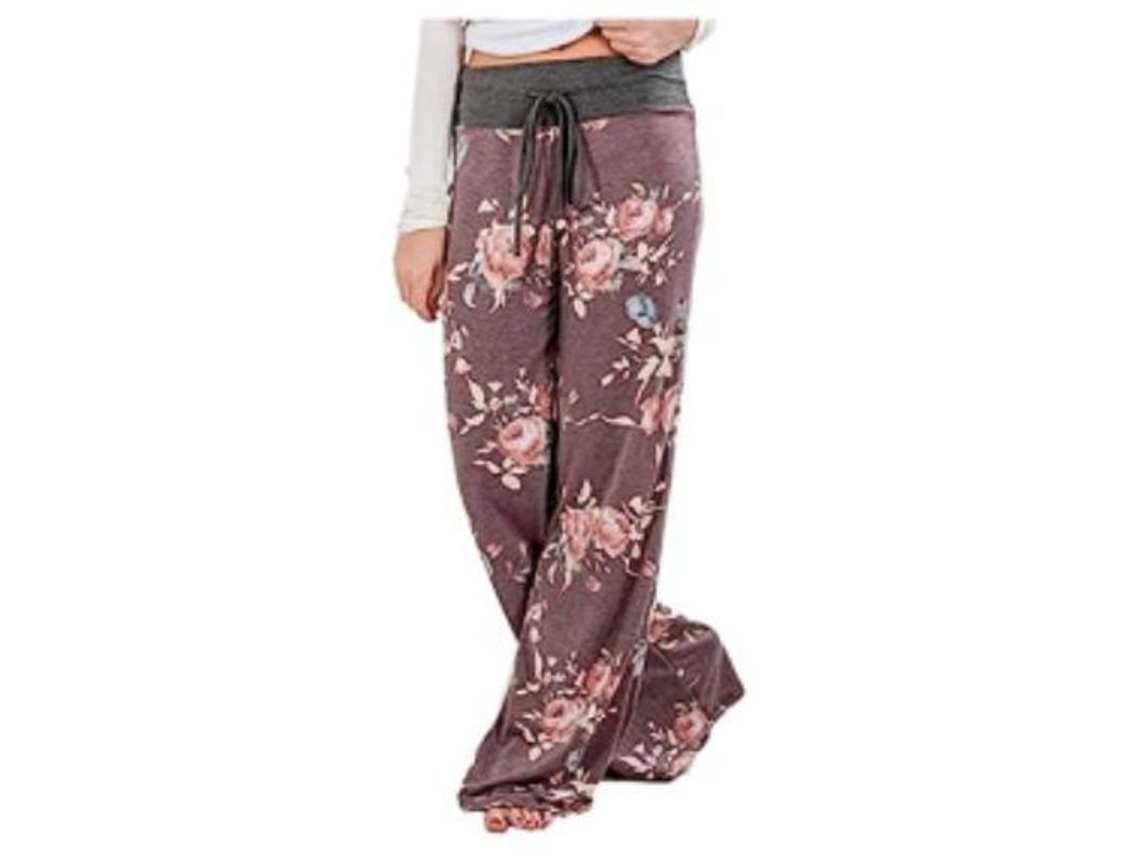 2026 pantalones de Descanso Amplios Con Estampado Floral Elástico Y Cordón Ajustable para Mujer S Morado