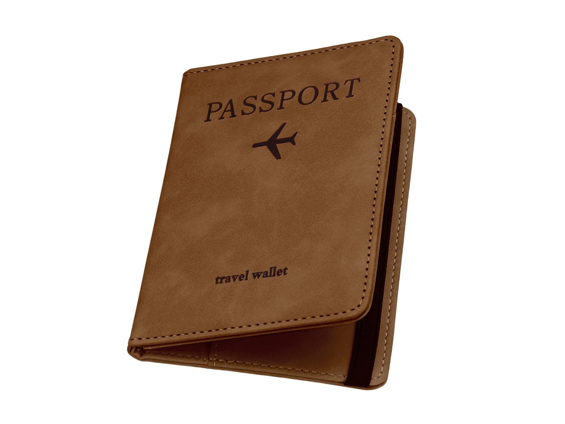 Porta-passaporte De Viagem, Em Couro Pu, Cor Marrom, Com Proteção Rfid, Compartimentos Para Cartões E Documentos