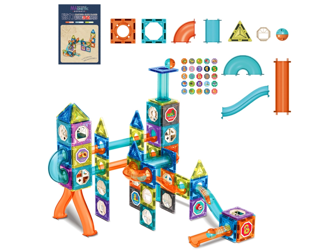 Ats bloques Magnéticos para Niños com Pista de Bolas Brinquedo Educatsivo Presente de Aniversário 132pcs