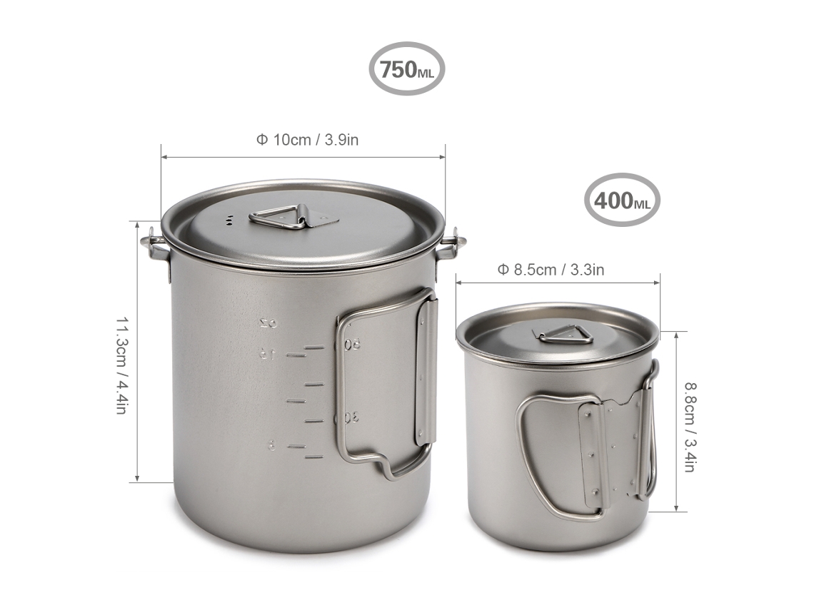 Conjunto Copo Titânio Ultraleve 400ml 750ml Portátil