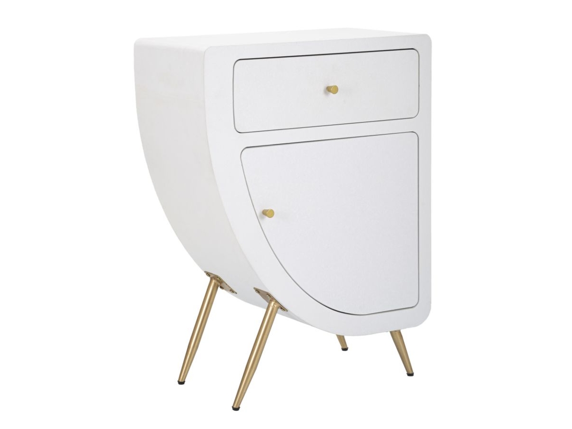 Mesa De Cabeceira Alta E Moderna Venus Em Madeira Branca E Dourada Com Porta E Gaveta - Estilo Moderno 1428120000