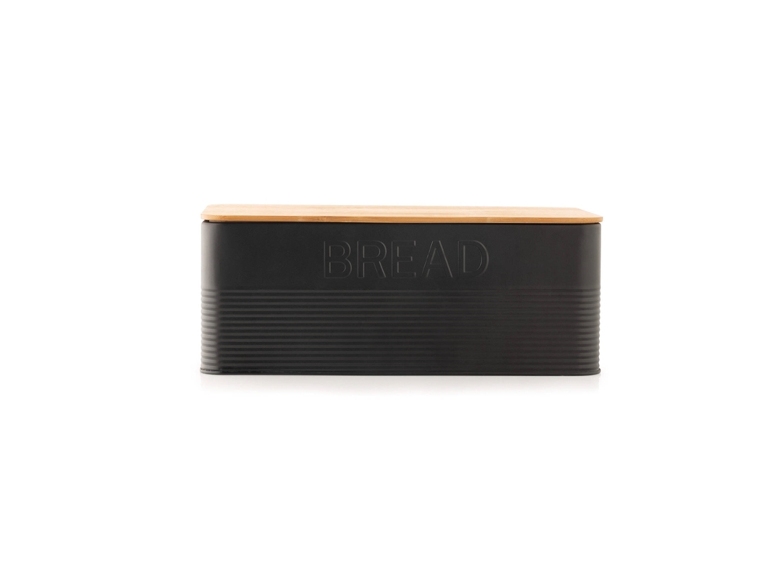 Caixa De Pão Metal Com Tampa Bambu 38X18Cm Preta Cosy