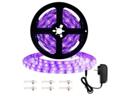 Fita de Luz UV Led de 5m com 300 Leds, flexível 12v para Festa com fonte de energia | S/MARCA