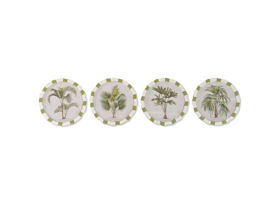 Pintura Home Esprit Branco Verde Palmeiras Tropical 30 X 2 X 30 Cm (4 Unidades)