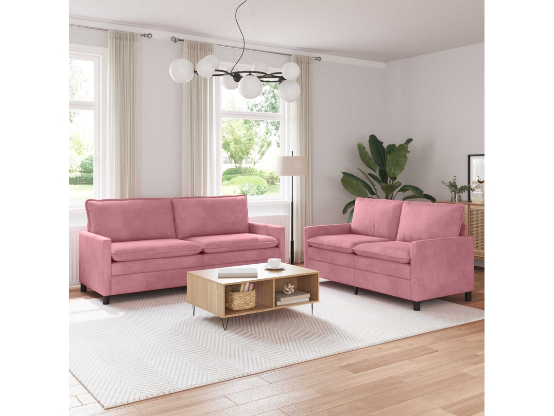 Vidaxl Conjunto De Sofás 2 Pcs Rosa Veludo