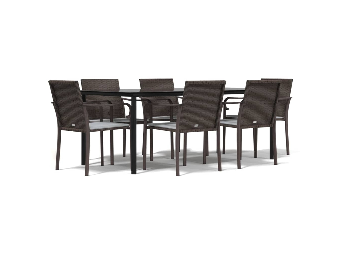 Conjunto de 7 Jantar para Jardim com Almofadões Vime Pe e Aço MAISON EXCLUSIVE (7pcs)