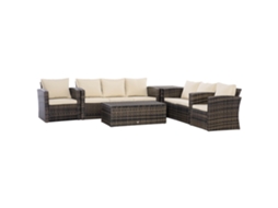 Conjunto de Jardim Vime 6 peças MARCA, sofá 3 lugares, 2 poltronas, mesa, almofadas