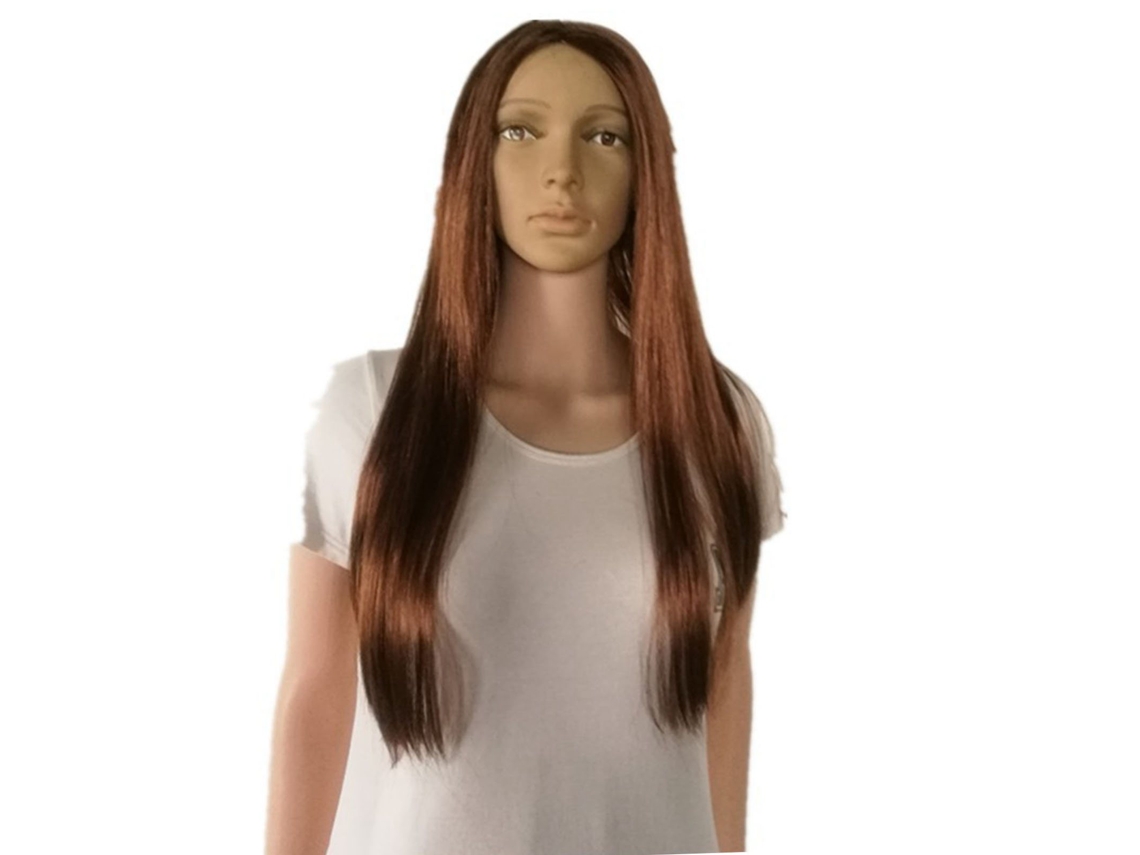 Peruca De Cabelo Longo Liso Marrom Com Meio Caminho Para Cosplay - Natural E Estilosa