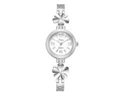 Relógio de Pulso Feminino Quartz Pratabranco com Pedras Preciosas e Cadeia Floral