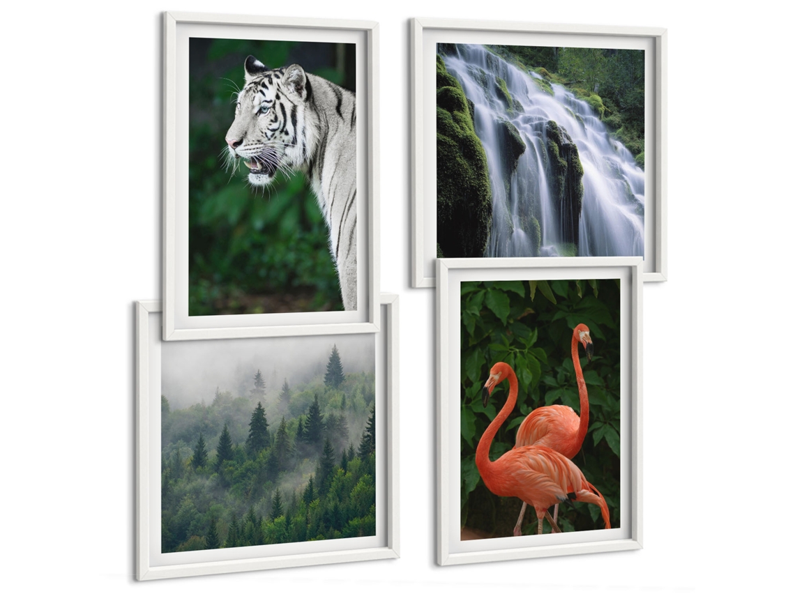 Composição De Quadros Natureza Animais Selvagens Paisagens Espelharte (4 Peças)