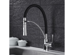 Torneira Misturadora De Cozinha, Misturador De Pia Cromado Com Rotação De 360° E Braço Giratório, Ducha Extensível Em Silicone Preto
