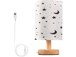 Abajur De Cabeceira With Estampa Estrelas, Lua E Bolinhas, Para Quarto Infantil, Con Portas de Regamento USB C