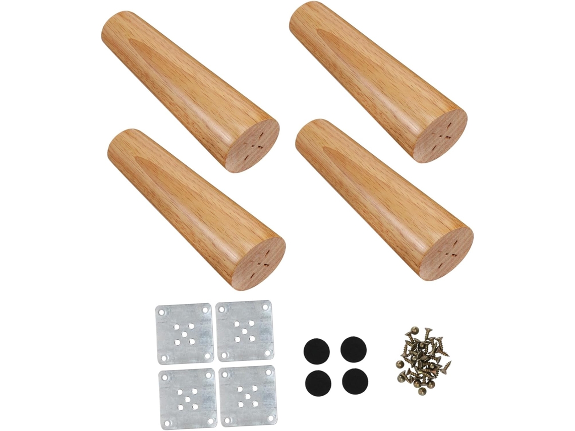 Pés De Madeira Coheali Para Móveis, Pés De Mesa Oblíquos Afilados Com 4 Placas Ferro, 36 Parafusos E 4 Protetores