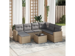 Vidaxl 8 Pcs Conjunto De Sofás P/ Jardim Com Almofadões Vime Pe Bege