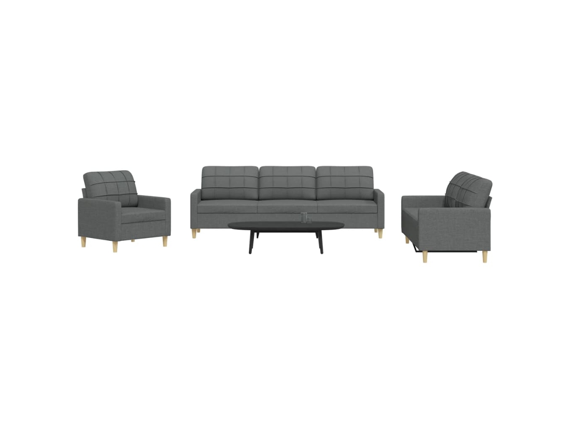 Vidaxl 3 Pcs Conjunto De Sofás Tecido Cinzento-escuro