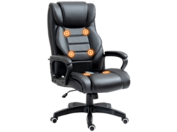 Poltrona De Massagem Preta De Couro Sintético, 6 Pontos, Altura Ajustável, 66×78×112-120 Cm