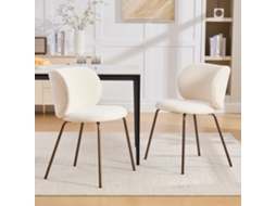 Conjunto 2 Cadeiras Jantar Chenille Encosto Curvo Bronze Creme