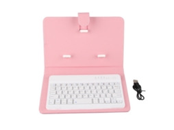 Capa Flip Com Teclado Bluetooth Sem Fio Universal Para Celulares Ios/android Rosa Com Suporte