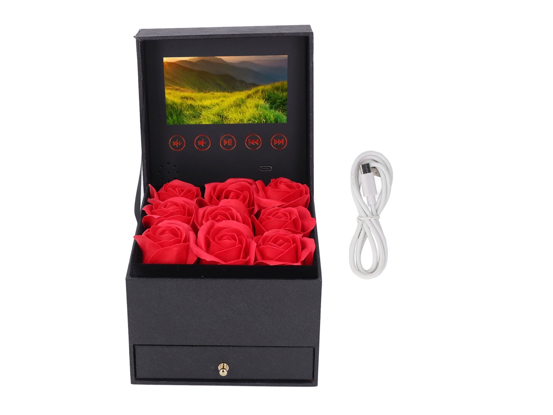 Laxiscreed Caixa De Presente Com Rosas Artificiais E Tela Lcd 4.3" Para Vídeos 720p
